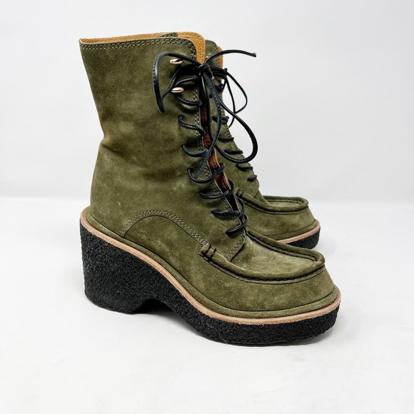 Rag & Bone Scout Suede Wedge Platform Boots In Green Size 37.5 - Picture 1 of 10